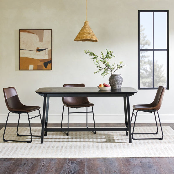 English Elm Walker Edison - Mid-Century 10015" Modern Dining Table with Trestle Base, Black Ash Veneer, Seats 4-6, Durable Design Black 65.25 L x 40.25 W x 5.5 H B185P169136