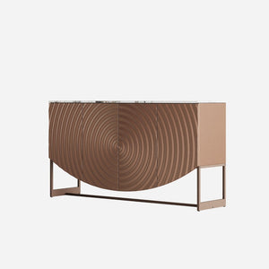 English Elm Unique Wave Relief Sideboard Buffet with Marble Top Four Door Living Dining Storage W2263P375694