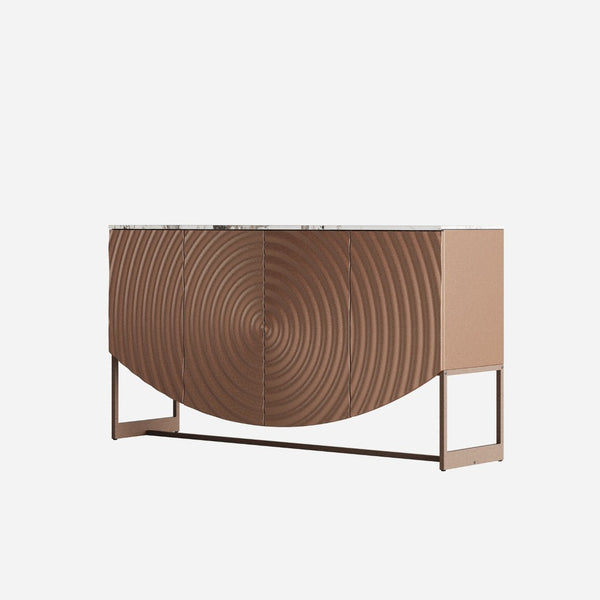 English Elm Unique Wave Relief Sideboard Buffet with Marble Top Four Door Living Dining Storage W2263P375694