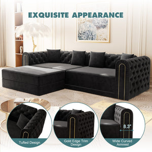 English Elm 90.2" Plush Teddy Fabric Convertible Sleeper Sofa with Hidden Storage for Living Room Black W1885S00243