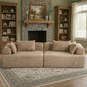 English Elm Full-foam Bouclé Modular Sectional Sofa Two Piece Cloud Silhouette Living Room Seating Brown W3326P443475