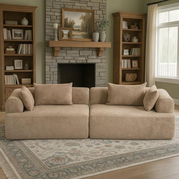 English Elm Full-foam Bouclé Modular Sectional Sofa Two Piece Cloud Silhouette Living Room Seating Brown W3326P443475