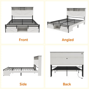 English Elm Farmhouse Full Size Bed Frame With Smart Storage, Charging Station, & Led Lights For Modern Comfort W1550P343689