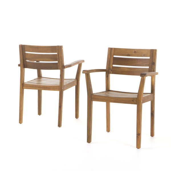 English Elm Christopher Knight Home® - STAMFORD Solid Acacia Wood Dining Chairs Set of 2 for Patio Backyard Poolside Garden, Durable Weatherproof Construction Teak N762P251941A