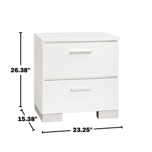 English Elm White Modern Nightstand with Built-In USB Charger, Chrome Legs, Two Drawers for Clutter-Free Storage B016P355912