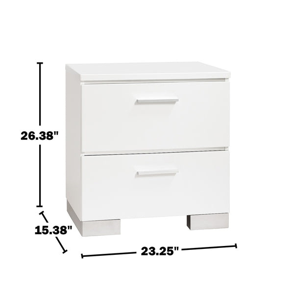 English Elm White Modern Nightstand with Built-In USB Charger, Chrome Legs, Two Drawers for Clutter-Free Storage B016P355912