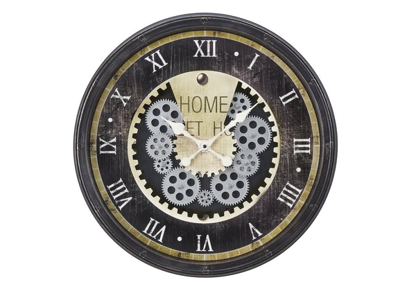 English Elm Clocks, 20-Inch Round Gear Mechanism Wall Clock In Dark Brown - Transitional Style For Modern Spaces B2710P287140