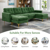 English Elm 110" L-Shape Convertible Sectional Sofa Couch With Movable Ottoman For Living Room, Apartment, Office, Green