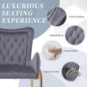 English Elm Christopher Knight Home® - 28.75inch Velvet Counter Height Stool Set of 2 with Tufted Back, Gold Frame & Foam Comfort, 265lb Gray N762P199823E