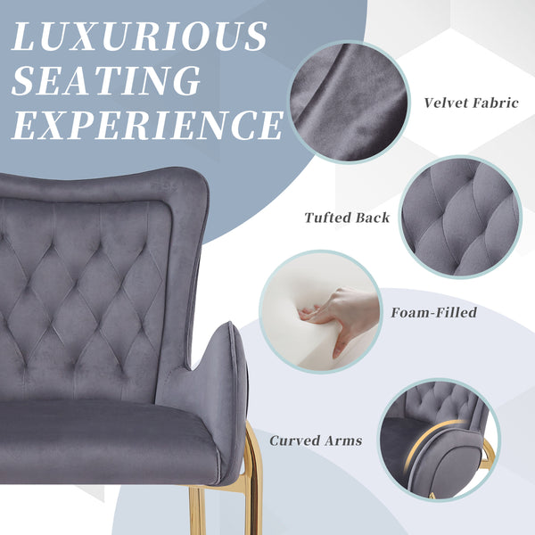 English Elm Christopher Knight Home® - 28.75inch Velvet Counter Height Stool Set of 2 with Tufted Back, Gold Frame & Foam Comfort, 265lb Gray N762P199823E