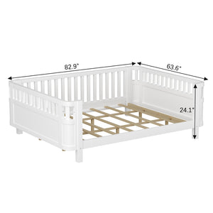 English Elm Queen Low Profile Pine Wood Kids Platform Bed with Guardrails and Rounded Safety Posts White W2593P409122