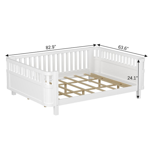 English Elm Queen Low Profile Pine Wood Kids Platform Bed with Guardrails and Rounded Safety Posts White W2593P409122