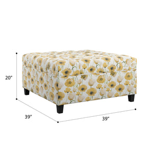English Elm Wallace & Bay - Golden Floral Storage Ottoman with Golden Poppy Fabric, Traditional Style, Easy-Care 40"x40"x16" B361P384458