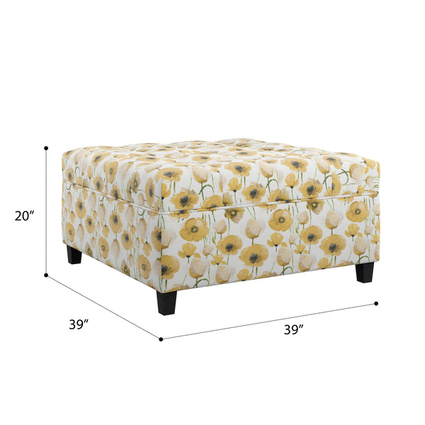 English Elm Wallace & Bay - Golden Floral Storage Ottoman with Golden Poppy Fabric, Traditional Style, Easy-Care 40"x40"x16" B361P384458