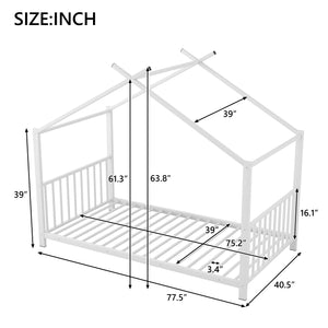 English Elm Twin Metal House Platform Bed with Slat Kit for Kids Sleepovers Sturdy Frame Elegant Silhouette 63.8"H White MF322835AAK