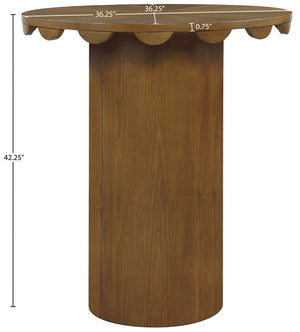 Meridian Furniture Dahlia Art Deco Round Bar Table with Scalloped Edge Solid Oak Cane Base for Home Bars Brown 794Brown-T