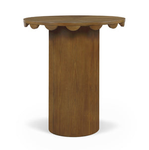 Meridian Furniture Dahlia Art Deco Round Bar Table with Scalloped Edge Solid Oak Cane Base for Home Bars Brown 794Brown-T