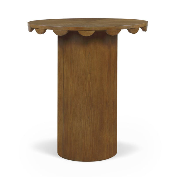 Meridian Furniture Dahlia Art Deco Round Bar Table with Scalloped Edge Solid Oak Cane Base for Home Bars Brown 794Brown-T