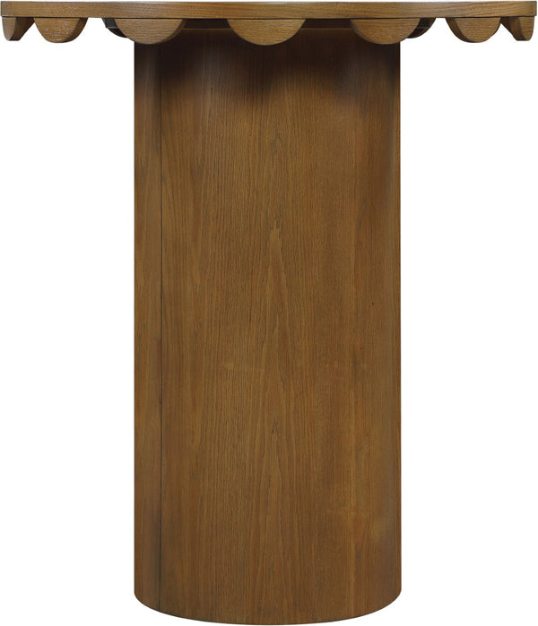 Meridian Furniture Dahlia Art Deco Round Bar Table with Scalloped Edge Solid Oak Cane Base for Home Bars Brown 794Brown-T