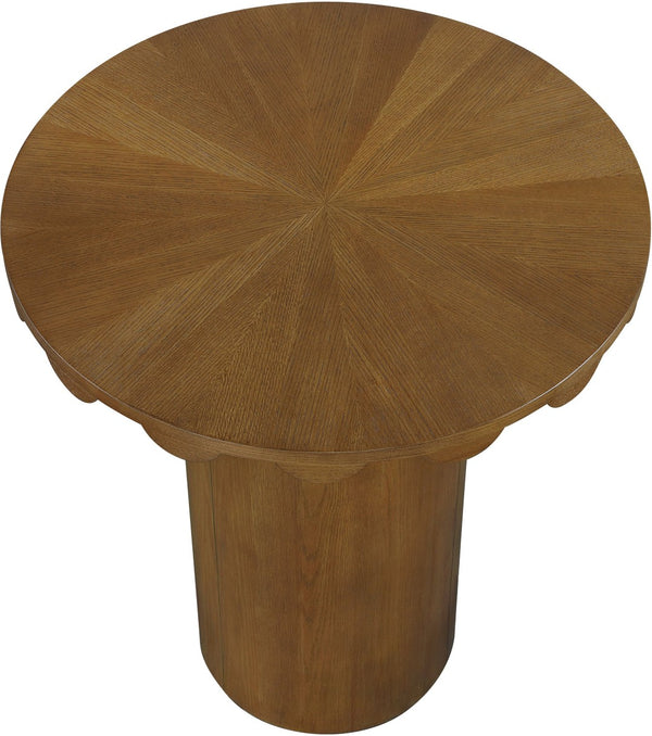 Meridian Furniture Dahlia Art Deco Round Bar Table with Scalloped Edge Solid Oak Cane Base for Home Bars Brown 794Brown-T
