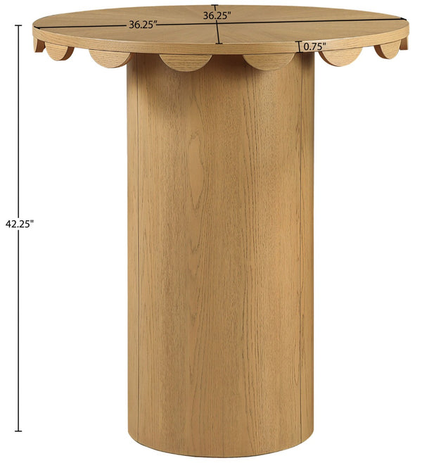 Meridian Furniture Dahlia Art Deco Round Bar Table with Scalloped Edge Solid Oak Cane Base for Home Bars Natural 794Natural-T