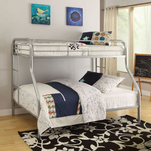English Elm Tritan Twin/Full Metal Bunk Bed Silver Finish — 2" Tube Frame, Full Guardrail, Twin Over Full, 660lb Capacity B2726P400277