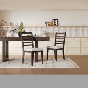 English Elm Farmhouse Ladder Back Dining Chairs Rubberwood Frame Upholstered Seat Set of 2 Brown+Beige N752P272064D