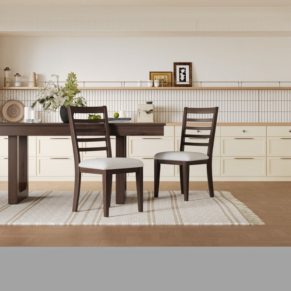 English Elm Farmhouse Ladder Back Dining Chairs Rubberwood Frame Upholstered Seat Set of 2 Brown+Beige N752P272064D