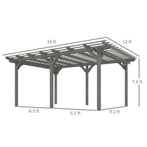 English Elm Wooden Fir Pergola Outdoor Vine Trellis with Triple Beam Canopy for Backyard Gardens T3971S00189
