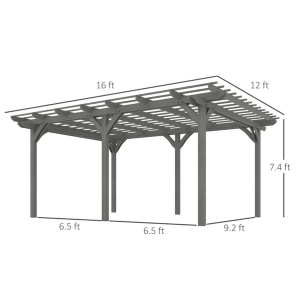 English Elm Wooden Fir Pergola Outdoor Vine Trellis with Triple Beam Canopy for Backyard Gardens T3971S00189