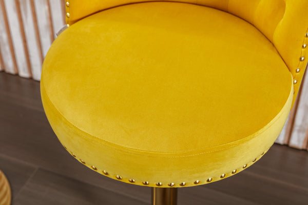 English Elm UNITED Velvet 360° Rotating Bar Chair with Diamond Stitching, Gold Frame, Plush Foam Seat, Adjustable Height Yellow W1568P361719