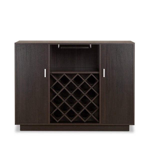 English Elm Espresso Finish Wine Cabinet with Stemware Rack Bottle Storage for Home Bar B062P215513