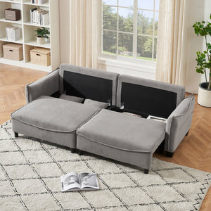 English Elm Sofa Gray Corduroy Convertible Sofa Bed with 2 Throw Pillows, 3-Seater, Solid Wood Frame, 500lb Capacity W1278S00041