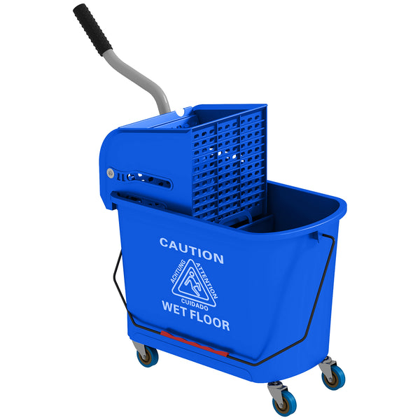 English Elm HOMCOM Professional 21Qt Mop Bucket with Down-Press Wringer, Dual-Chamber Water Separation, Casters Blue W2225P217085
