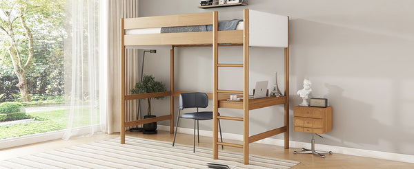 English Elm Twin Triple Rubberwood Bunk Bed with Ladders & Guardrails, Space-Saving Modular Design for Families Natural W504S00183