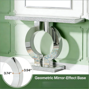 English Elm Mirrored Console Table with O-shaped Base Slim Acrylic Glam Entryway Accent T3971P453326