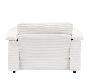 English Elm 47.24-inch corduroy armchair with storage ottoman and USB ports, spring seat, solid wood frame lounge White W3356S00024