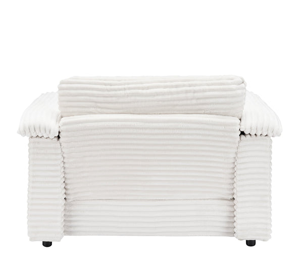 English Elm 47.24-inch corduroy armchair with storage ottoman and USB ports, spring seat, solid wood frame lounge White W3356S00024