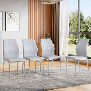 English Elm Set of 4 Brown Shell-Pattern Dining Chairs with Ergonomic Tech Fabric, Sturdy Metal Legs, 37" Light Gray,Silver W1151P359601