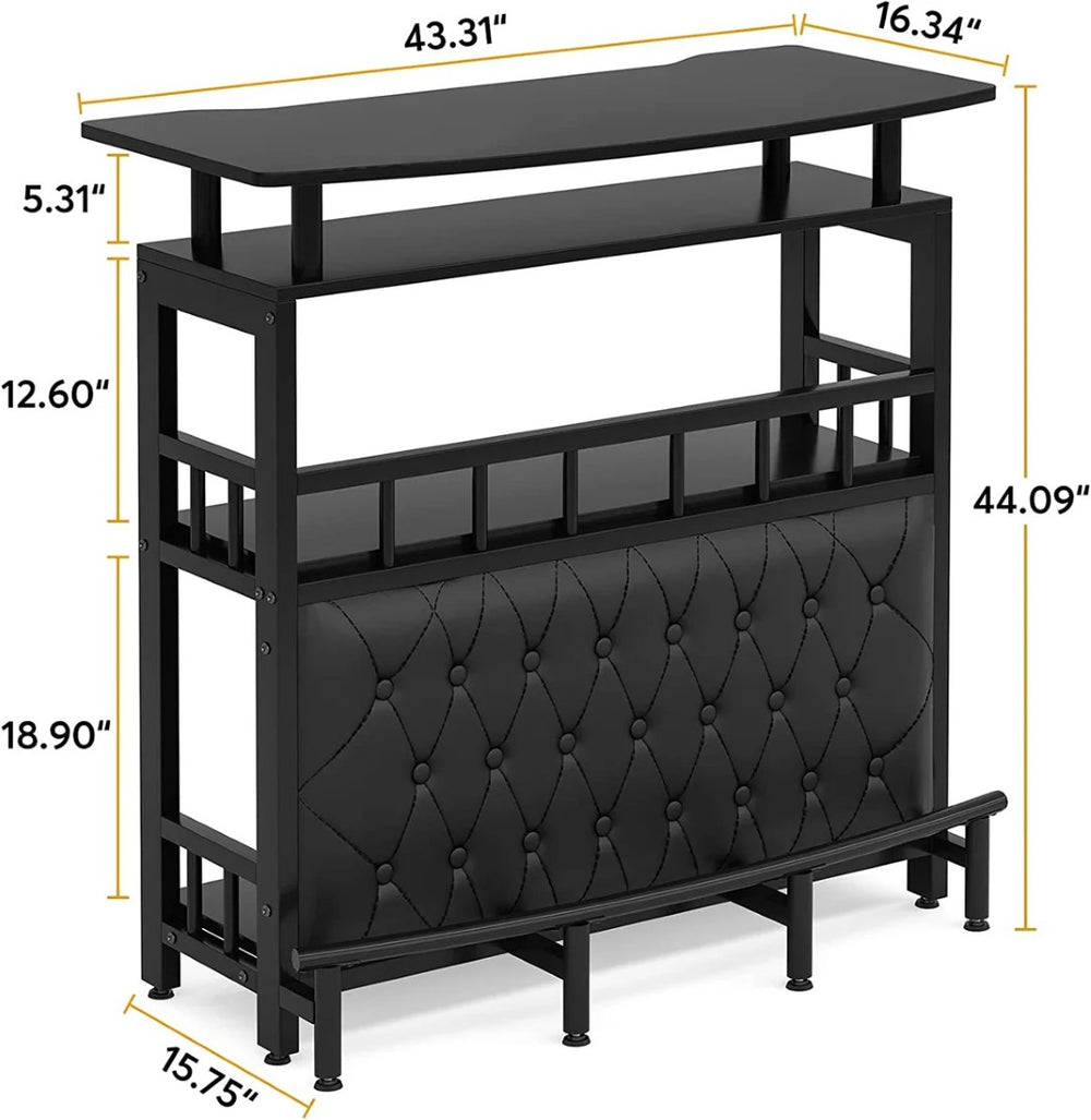 English Elm Modern Home Bar Table with Stemware Holders Pu Leather Knee Pad and Iron Frame T3971P464159