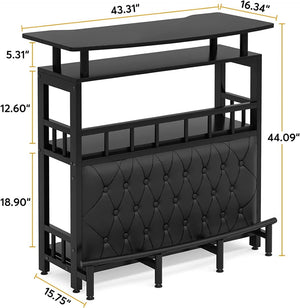 English Elm Modern Home Bar Table with Stemware Holders Pu Leather Knee Pad and Iron Frame T3971P464159