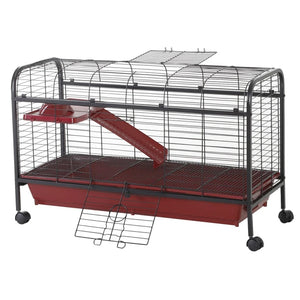 English Elm Pet Rabbit Ferret Multi-level Steel Cage with Rolling Wheels and Deep Litter Base T3971P435716