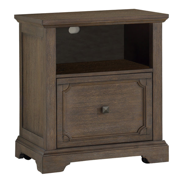 English Elm Dark Oak Toulon File Cabinet with Drawer, Open Shelf & Casters – Distressed Acacia Veneer, French Provincial Finish B011P363838