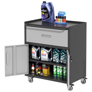 English Elm Sturdy Rolling Steel Garage Cabinet with Locking Doors One Drawer and Caster Wheels T2398P222833