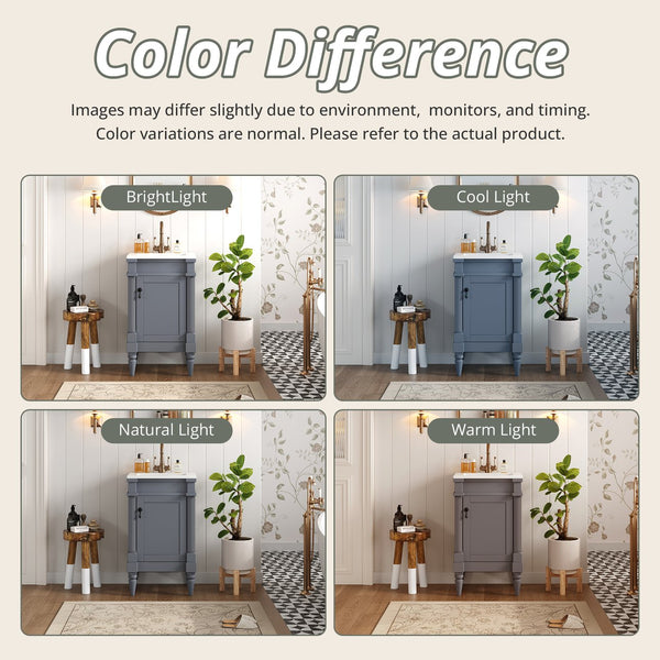 English Elm 18-Inch Modern Bathroom Vanity with Sink Compact Retro Design Durable MDF & Solid Wood Legs Storage-Friendly Gray N710P257401E