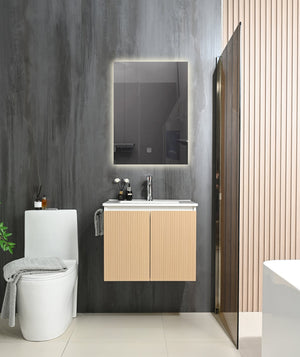 English Elm Goodyo 24" Wall-Mount Floating Bathroom Vanity Cabinet with Soft-Close Doors Stainless Towel Rack Yellow+White D163120297