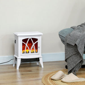 English Elm Homcom Electric Fireplace Stove - 18" Portable Heater With Realistic Flames, Overheat Safety, White W2225P249837