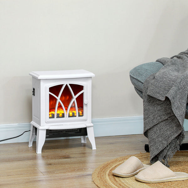 English Elm Homcom Electric Fireplace Stove - 18" Portable Heater With Realistic Flames, Overheat Safety, White W2225P249837
