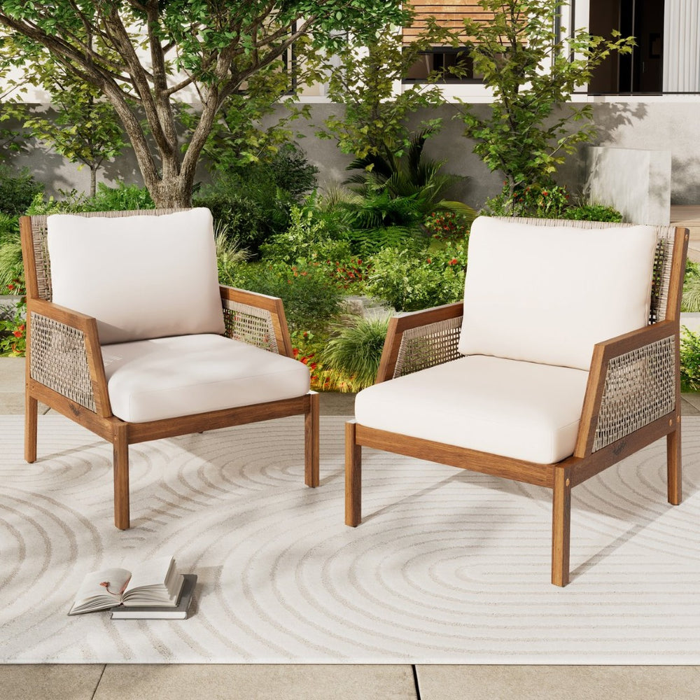 English Elm Acacia Hardwood Wicker Club Chair Deep Seating Outdoor Patio with Cushioned Comfort N780P248457T-2