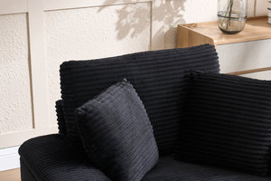 English Elm Corduroy Upholstered Chaise Lounge Sofa with Movable Ottoman, Cup Holder, Deep Seat Comfort Black W2120S00011